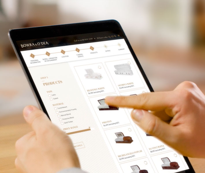 Customer planning a prepaid funeral by visiting our website on an iPad device